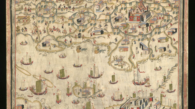 Ships in foreground, behind are Forts Zeelandia and Provintia and the City of Tainan